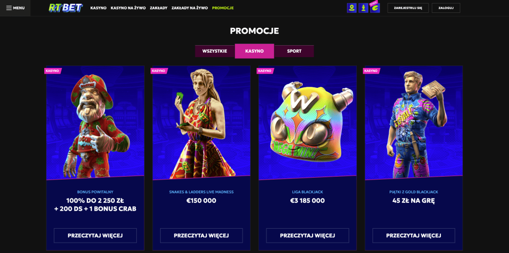 Rtbet casino bonusy